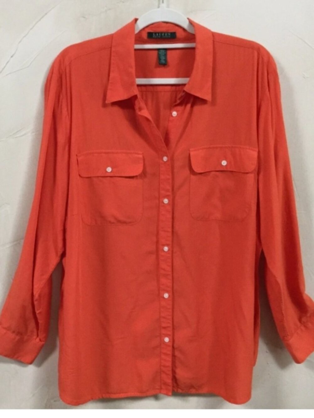 Lauren Ralph Lauren Women Plus Size 2X Blouse Button Front Orange Pockets - Picture 1 of 7